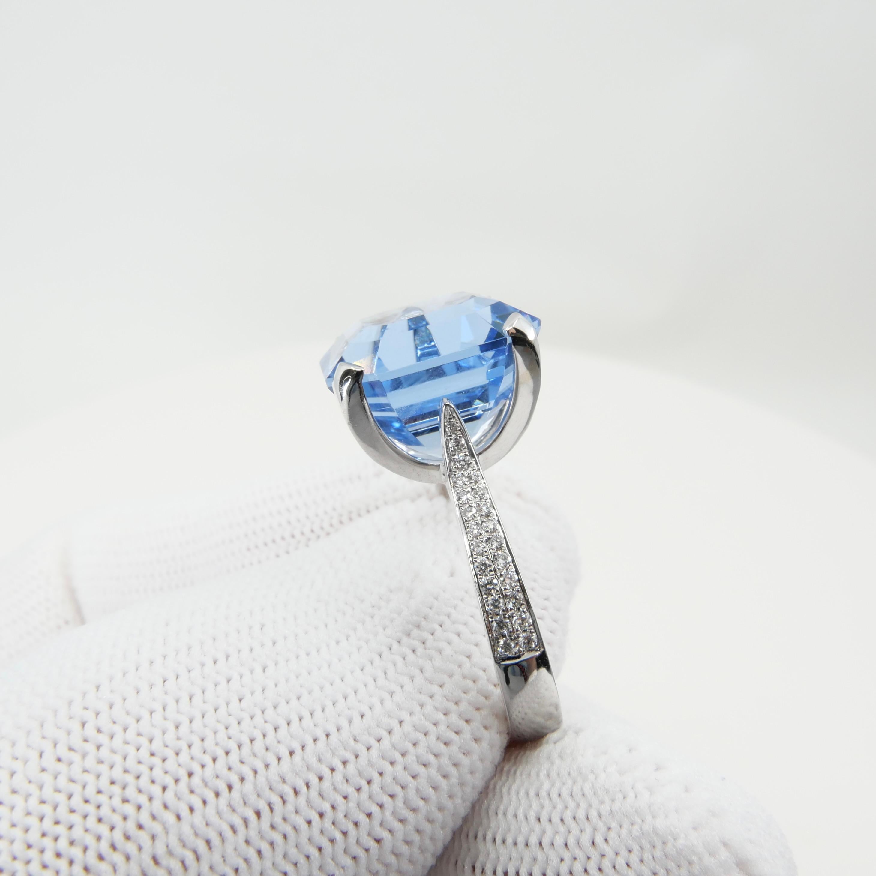 Certified 11.23 Cts Asscher Cut Aquamarine Diamond Ring, True Santa Maria Color 12