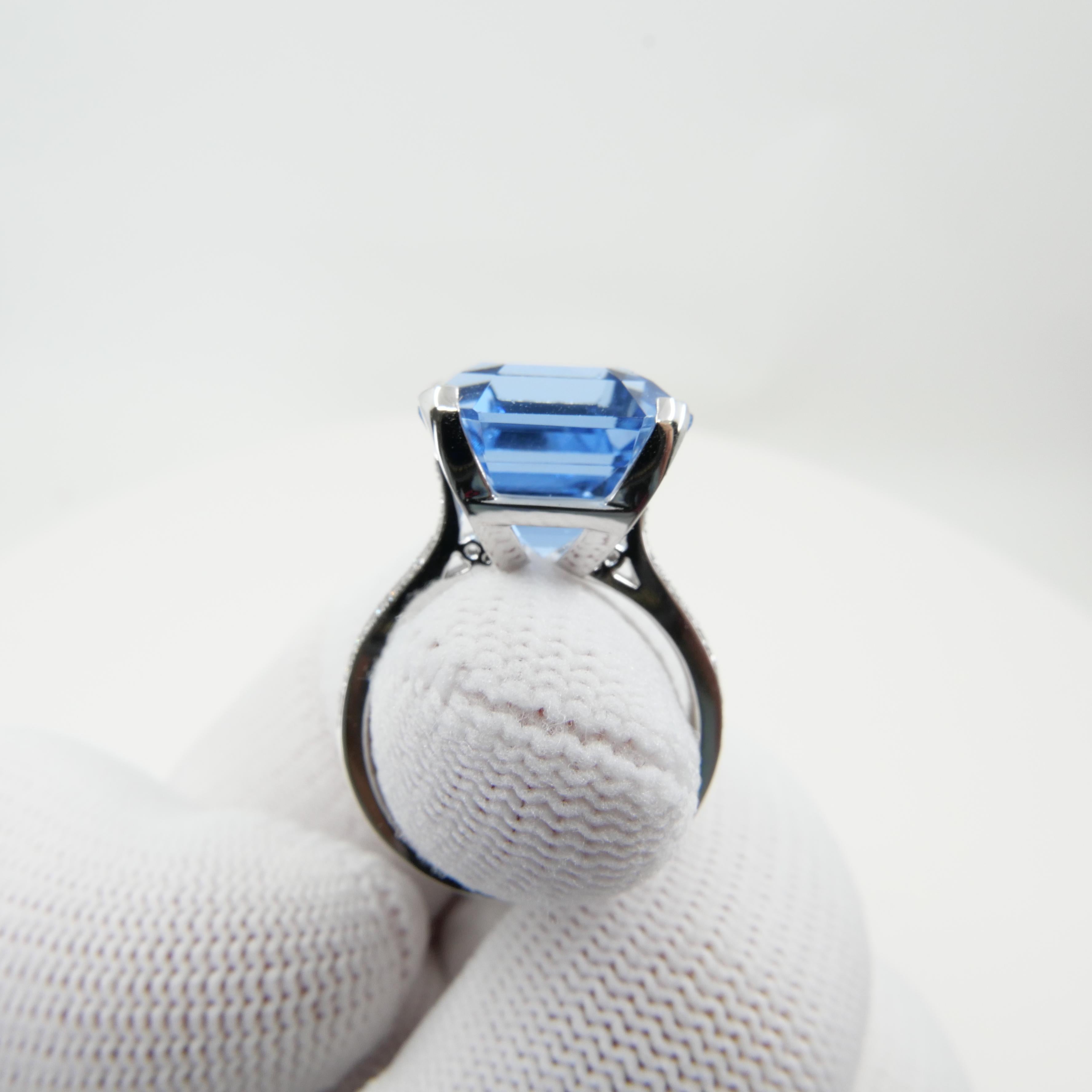 Certified 11.23 Cts Asscher Cut Aquamarine Diamond Ring, True Santa Maria Color 7