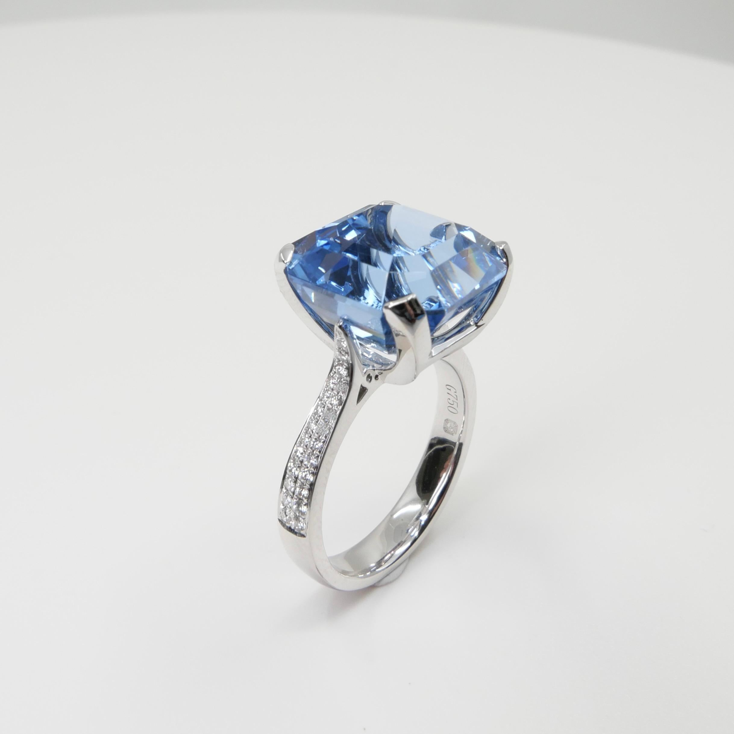 Certified 11.23 Cts Asscher Cut Aquamarine Diamond Ring, True Santa Maria Color 2