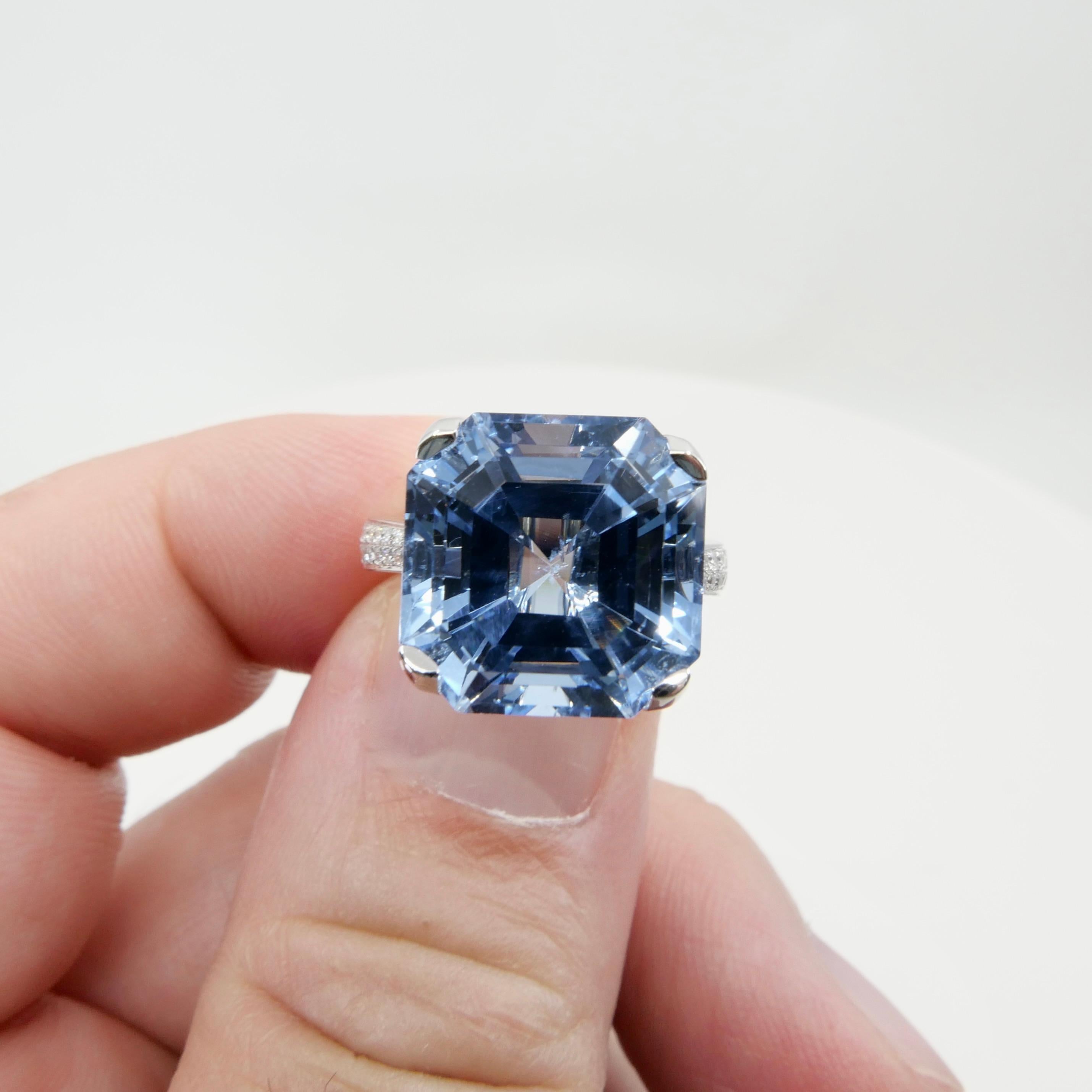 Certified 11.23 Cts Asscher Cut Aquamarine Diamond Ring, True Santa Maria Color 5