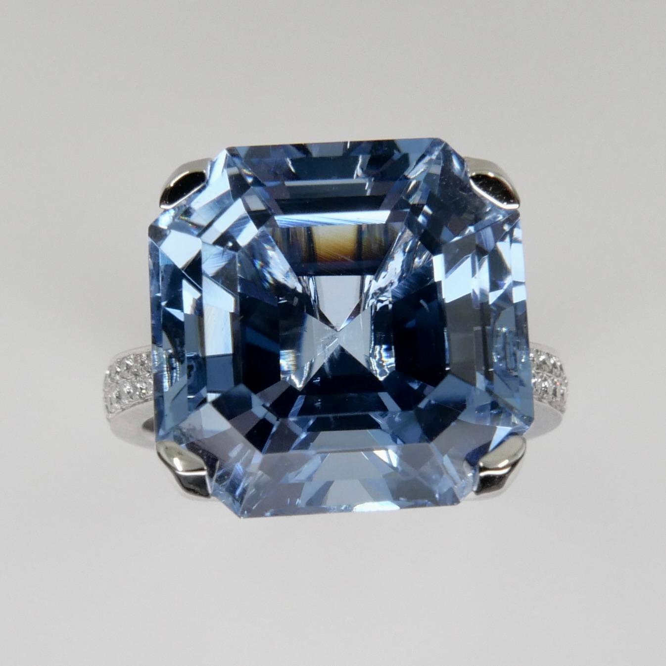 Women's Certified 11.23 Cts Asscher Cut Aquamarine Diamond Ring, True Santa Maria Color