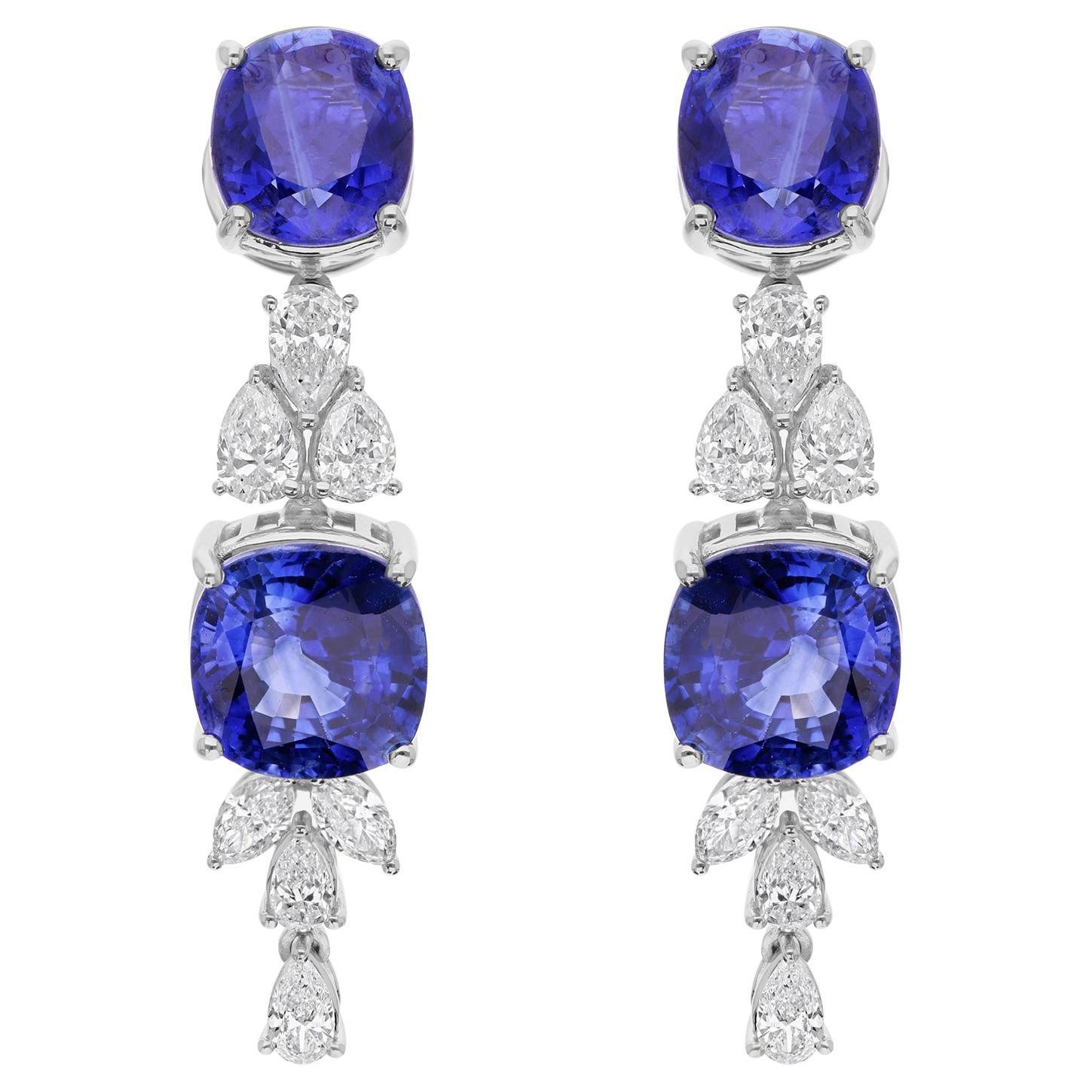 9.83 ct Blue Sapphire 1.40 ct Diamond Drop Earrings 14K Gold Anniversary Gift