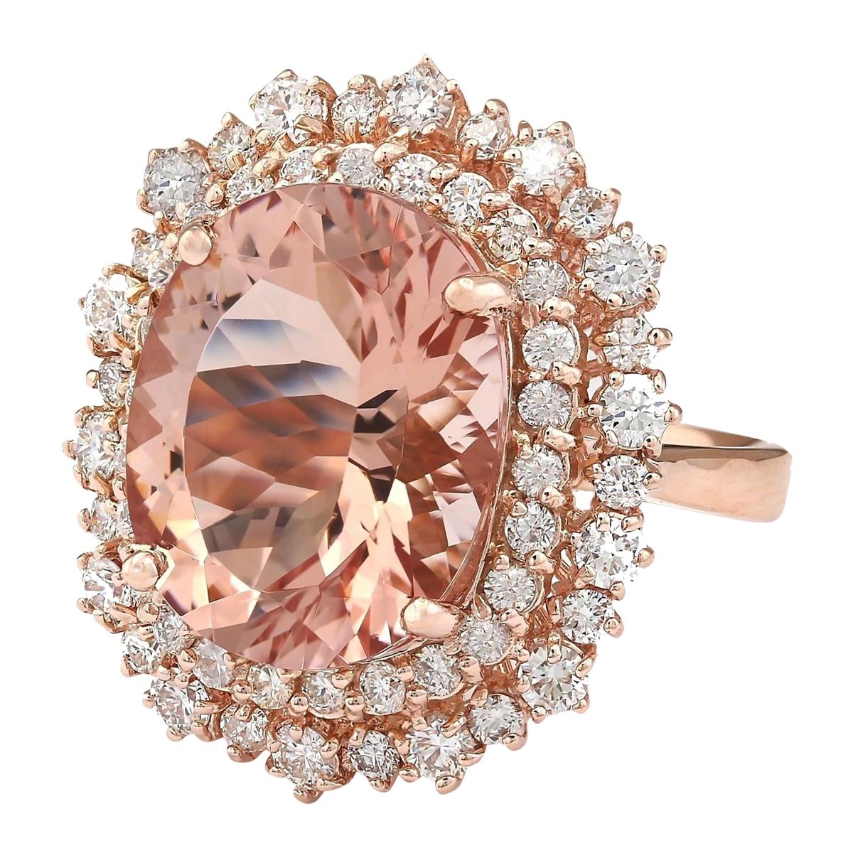 Stamped: 14K Rose Gold
Total Ring Weight: 9.3 Grams
Total Natural Morganite Weight is 9.63 Carat (Measures: 16.00x12.00 mm)
Color: Peach
Total Natural Diamond Weight is 1.61 Carat
Color: F-G, Clarity: VS2-SI1
Face Measures: 25.10x21.65 mm
Sku: