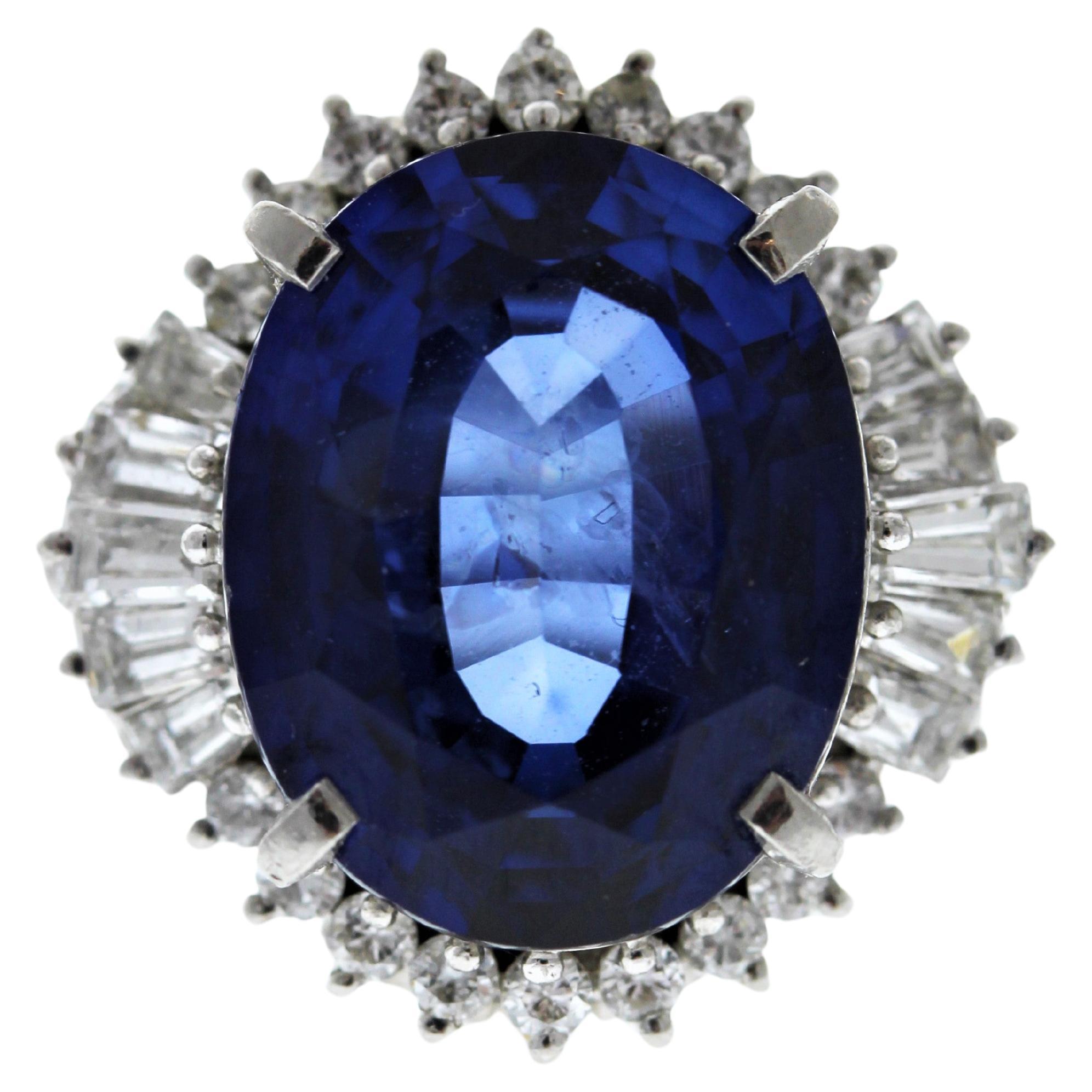 11.24 Carat Oval Shape Blue Sapphire & Diamond Ring In Platinum For Sale
