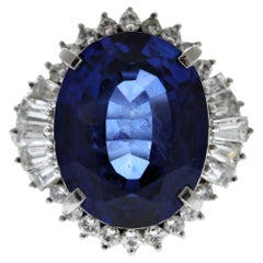 Bague en platine de 11,24 carats, saphir bleu de forme ovale et diamant