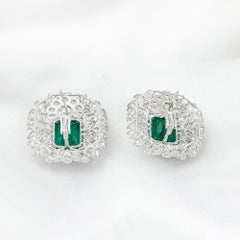 11.24 Carat Zambian Emerald 8.67 Carat SI/H Diamond Earrings 14 Karat White Gold