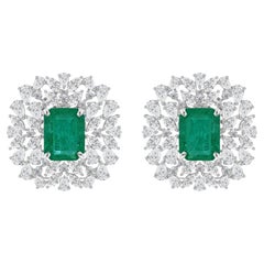 11.24 Carat Zambian Emerald 8.67 Carat SI/H Diamond Earrings 18 Karat White Gold