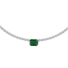 11.24 C.T.W. Emerald and Diamond Tennis Necklace 14k White Gold