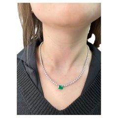 11.24 C.T.W. Emerald and Diamond Tennis Necklace 14k White Gold