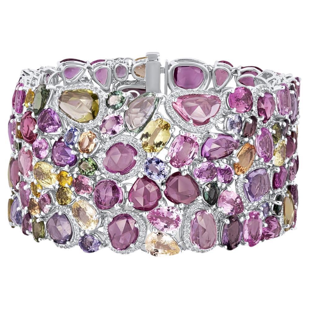 Bracelet en or blanc 18 carats avec saphirs multicolores 112,42 carats et diamants ref329