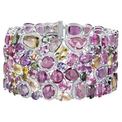 112.42 Carat Multicolor Sapphire and Diamond Bracelet in 18k White Gold ref329