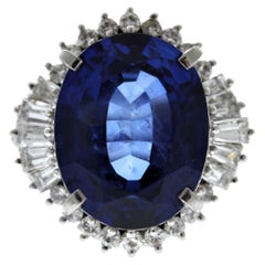 Bague en platine avec saphir bleu de 11,24 carats et diamant de 1,04 carat
