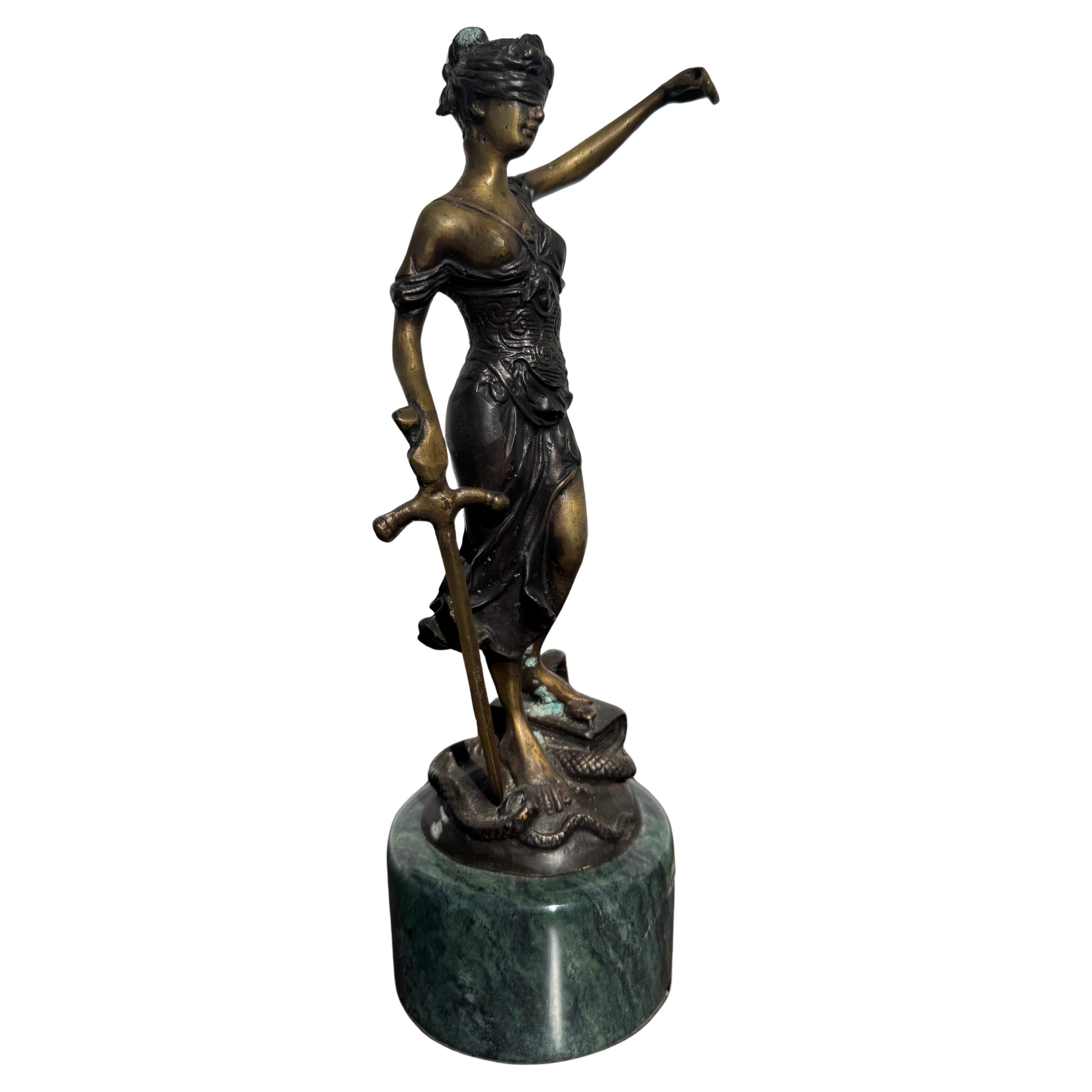 11.25" Blind Justice Bronze on Marble Base by Alois Mayer