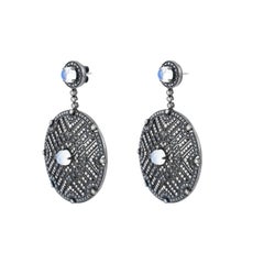 11.25 Carat Diamond, Black Diamond and Moonstone Drop Earrings