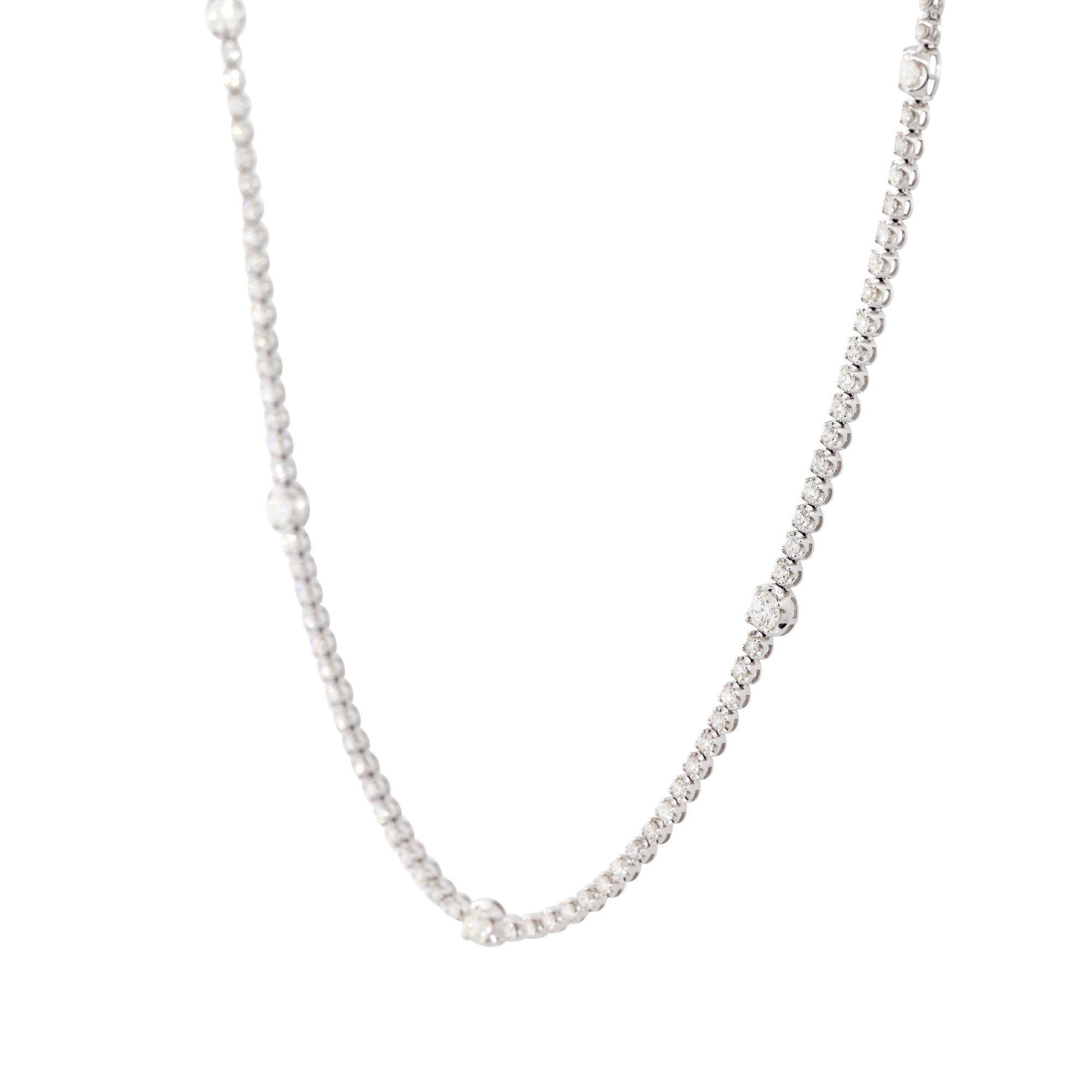 11,25 Karat Diamant-Tennis-Halskette mit Diamant-Stationen 14 Karat auf Lager (Rundschliff)