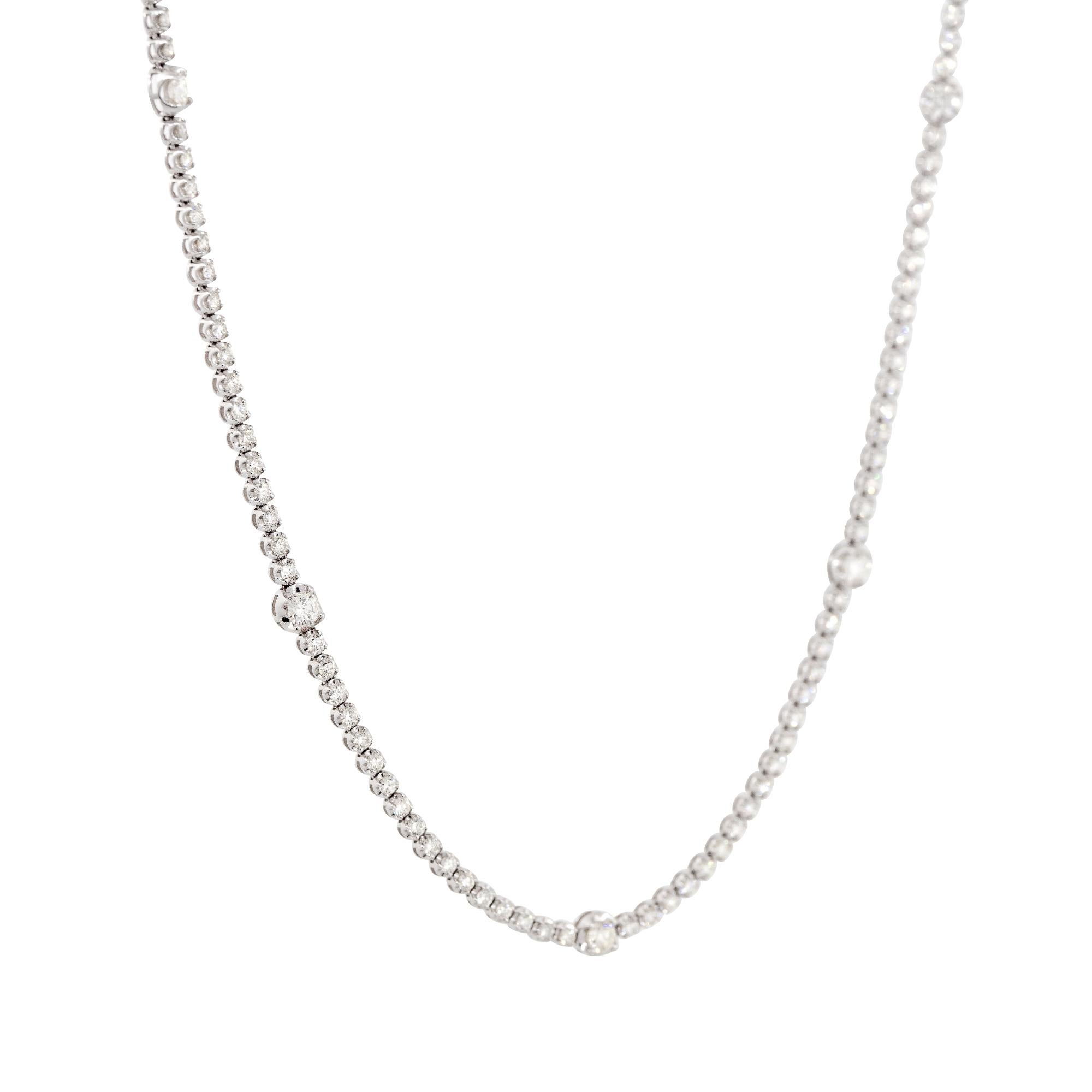 11,25 Karat Diamant-Tennis-Halskette mit Diamant-Stationen 14 Karat auf Lager im Zustand „Hervorragend“ in Boca Raton, FL
