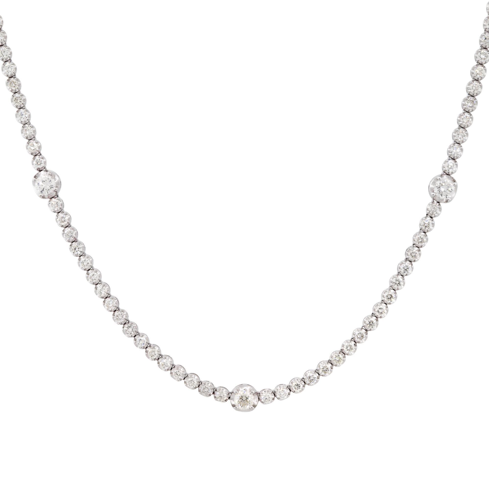 11,25 Karat Diamant-Tennis-Halskette mit Diamant-Stationen 14 Karat auf Lager Damen