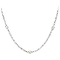 11.25 Carat Diamond Tennis Necklace with Diamond Stations 14 Karat in Stock