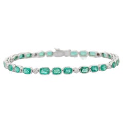 11.25 Carat Emerald and Diamond Cushion Cut Bracelet in 18K Solid White Gold