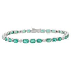 11.25 Carat Emerald and Diamond Cushion Cut Bracelet in 18K Solid White Gold 