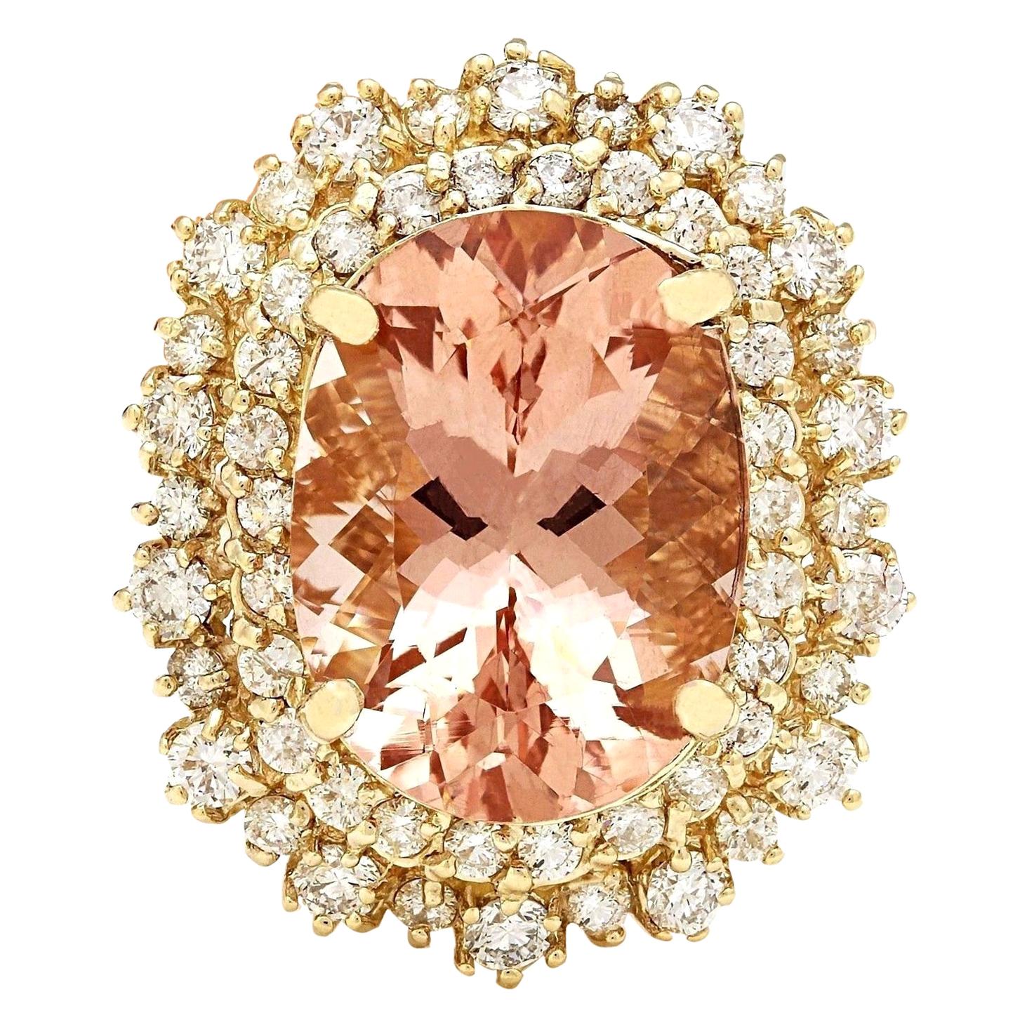 Natural Morganite Diamond Ring In 14 Karat Solid Yellow Gold 