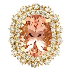 Natürlicher Morganit-Diamantring aus 14 Karat massivem Gelbgold 