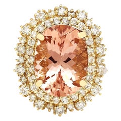 Natural Morganite Diamond Ring In 14 Karat Solid Yellow Gold