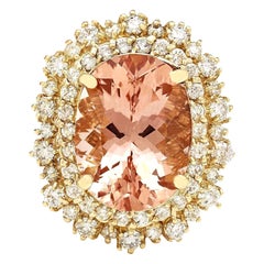 Bague Morganite naturelle en or jaune massif 14 carats 