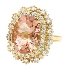 Natürlicher Morganit-Diamantring aus 14 Karat massivem Gelbgold