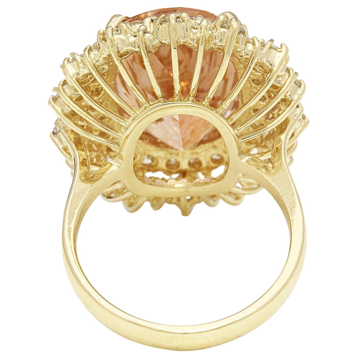 Oval Cut Natural Morganite Diamond Ring In 14 Karat Solid Yellow Gold For Sale
