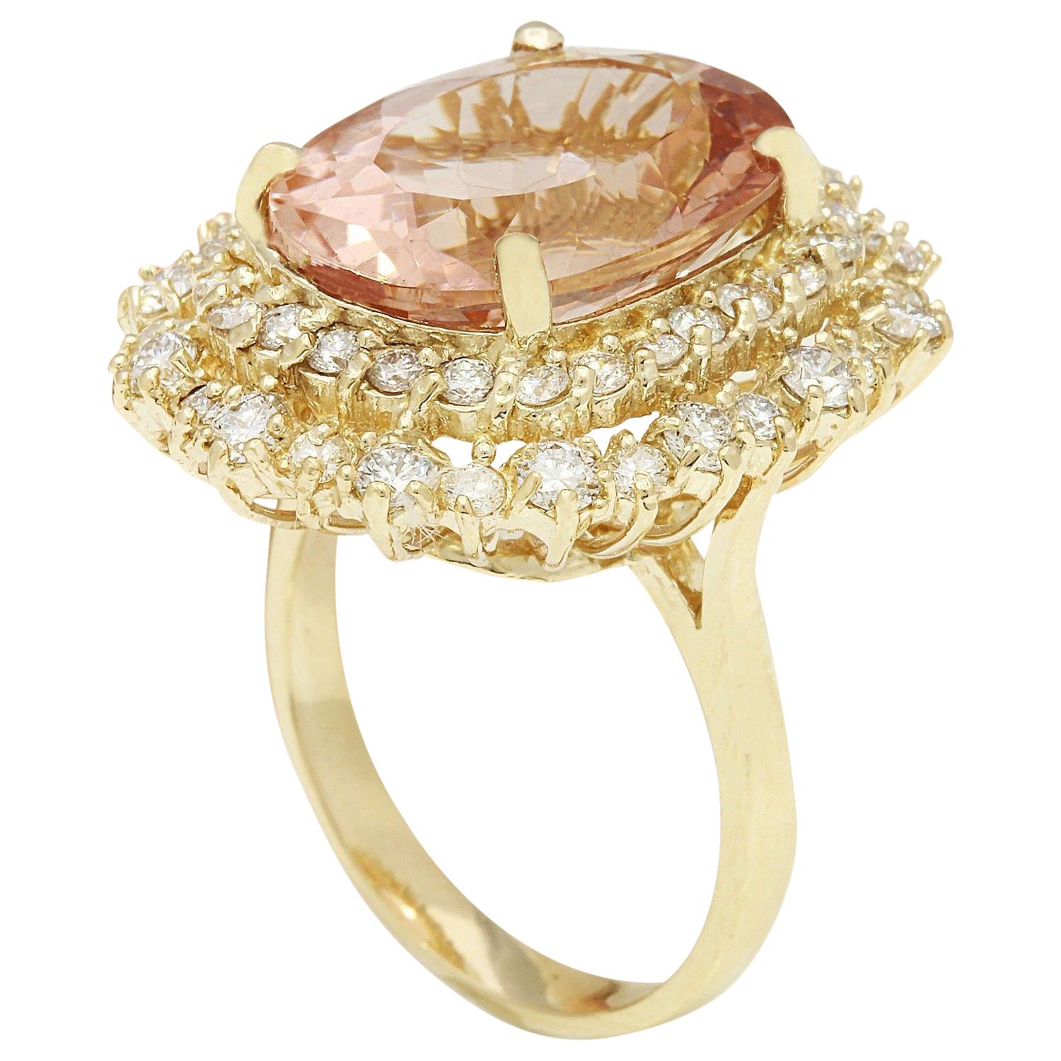 Natural Morganite Diamond Ring In 14 Karat Solid Yellow Gold In New Condition For Sale In Manhattan Beach, CA