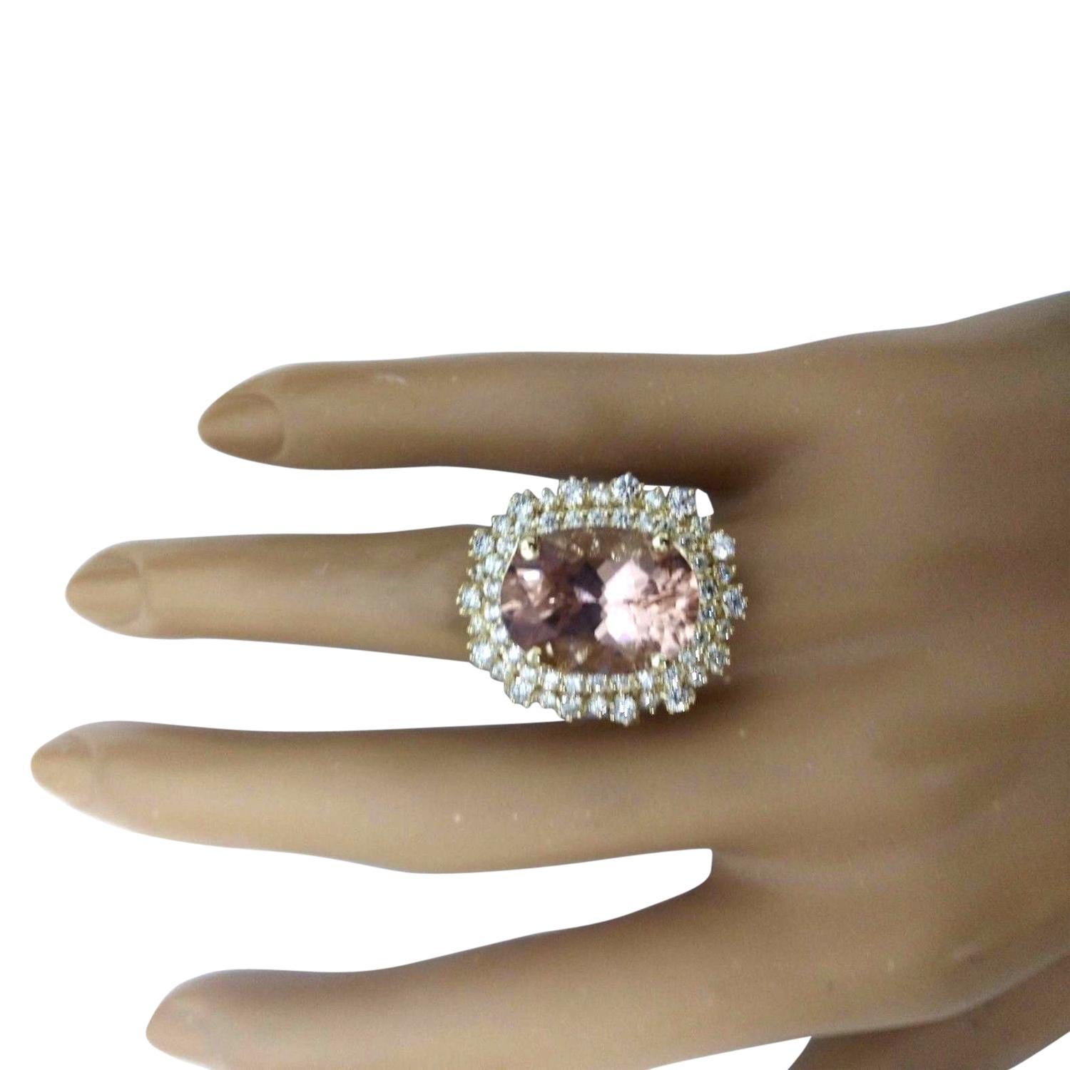 Women's Natural Morganite Diamond Ring In 14 Karat Solid Yellow Gold For Sale