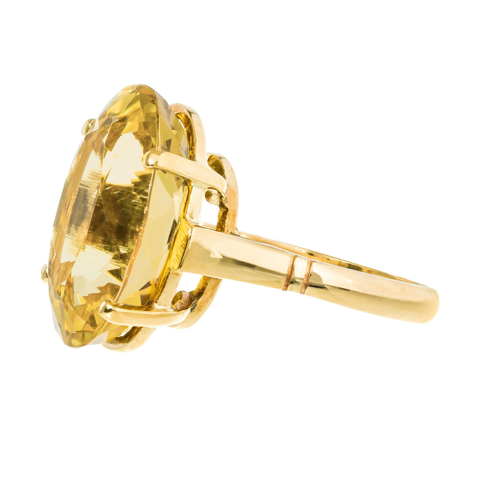 11.25 Carat Oval Citrine Yellow Gold Cocktail Ring 1