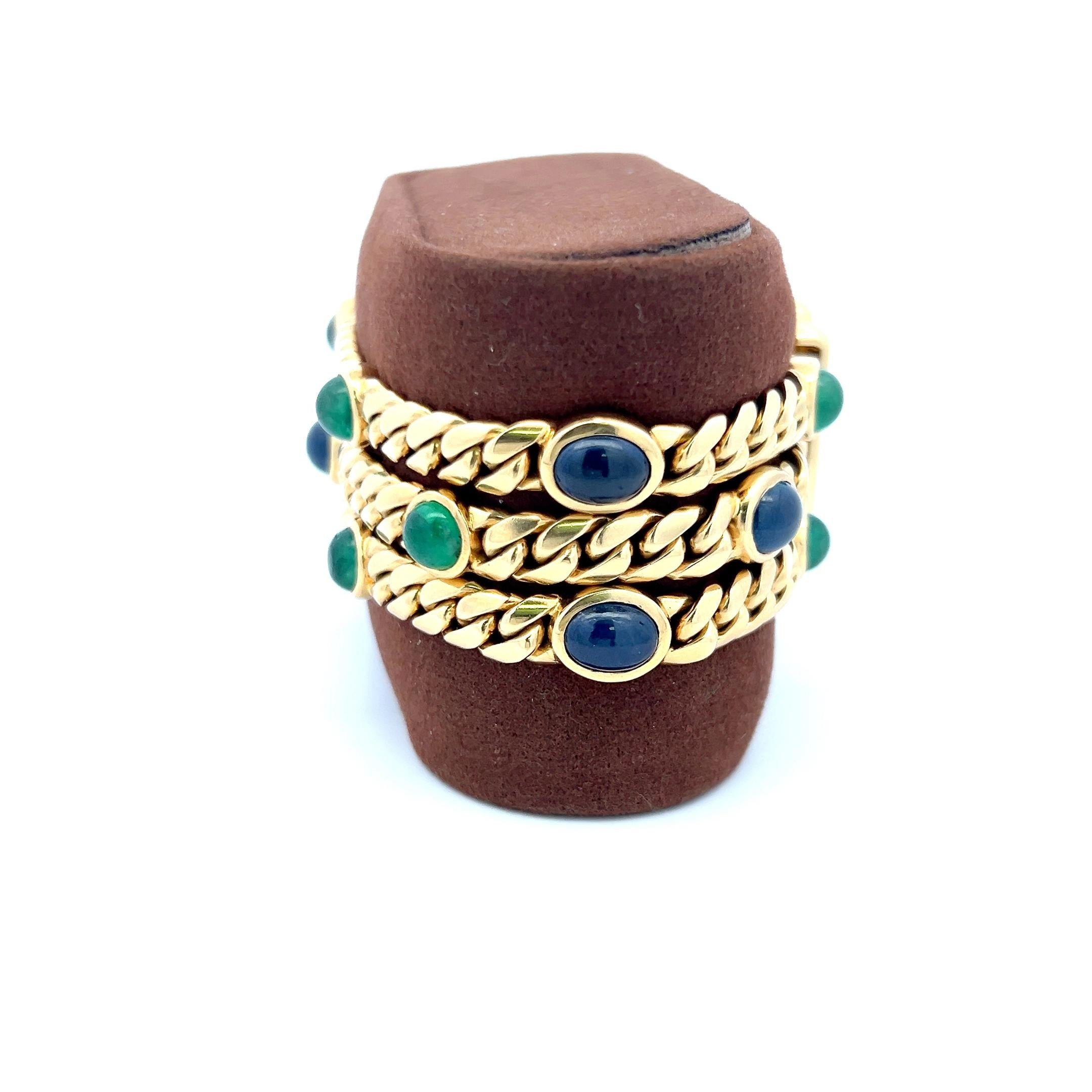 Zaffiro da 11,25 carati Smeraldo da 10,00 carati Bracciale A Link in oro giallo 18 carati In condizioni buone in vendita a New York, NY