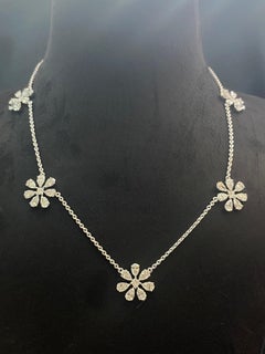 11.25 Carats F/VS1 Pear Princess Natural Diamonds Floral Necklace 14K White Gold