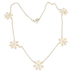 11.25 Carats F/VS1 Pear Princess Natural Diamonds Floral Necklace 14K White Gold
