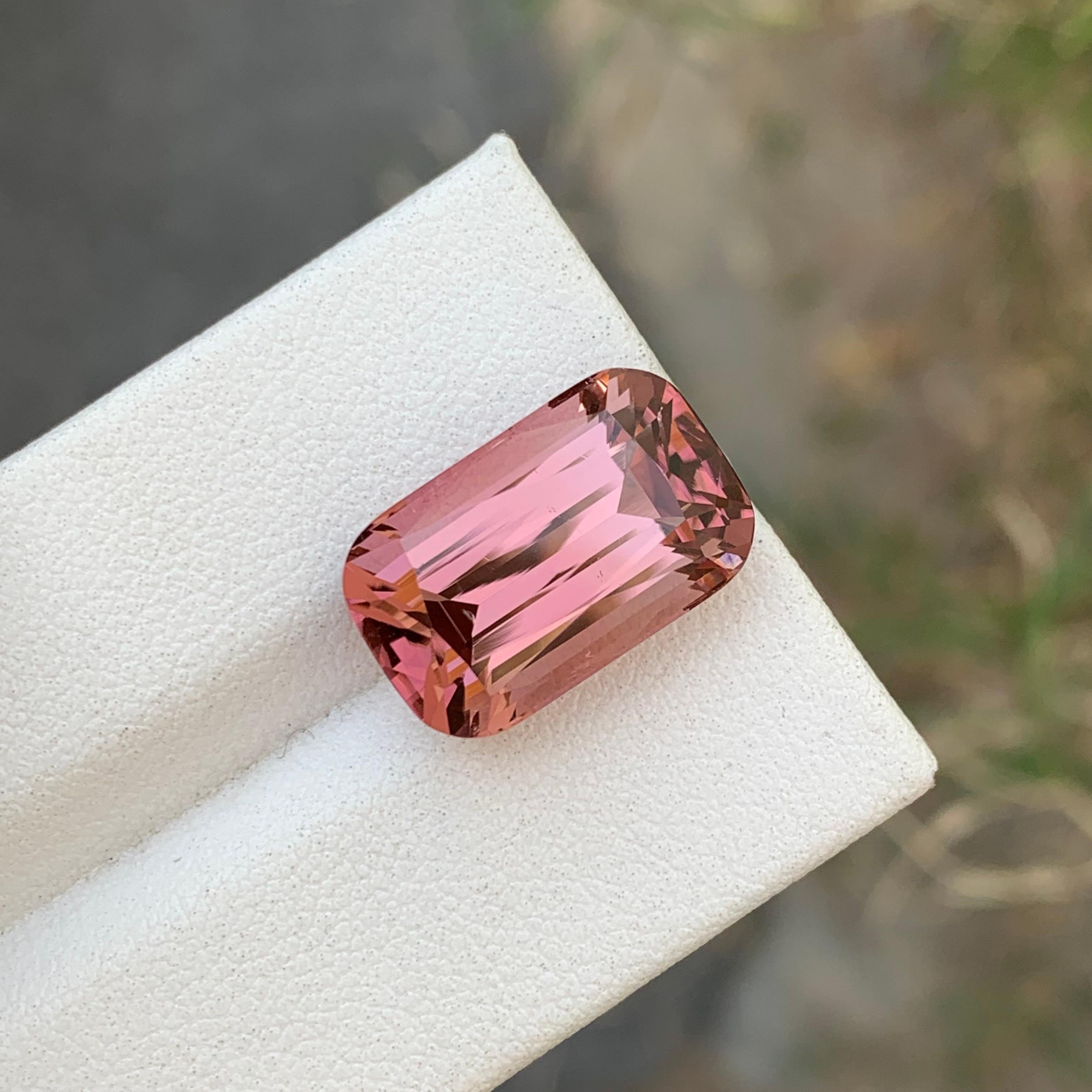 Women's or Men's 11.25 Carats Natural Peach Pink Loose Tourmaline Cushion Shape Gemstone  For Sale