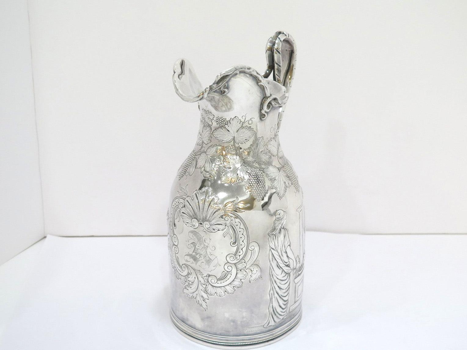 American Coin Silver Wood & Hughes Antique Greek Revival Wine Pitcher