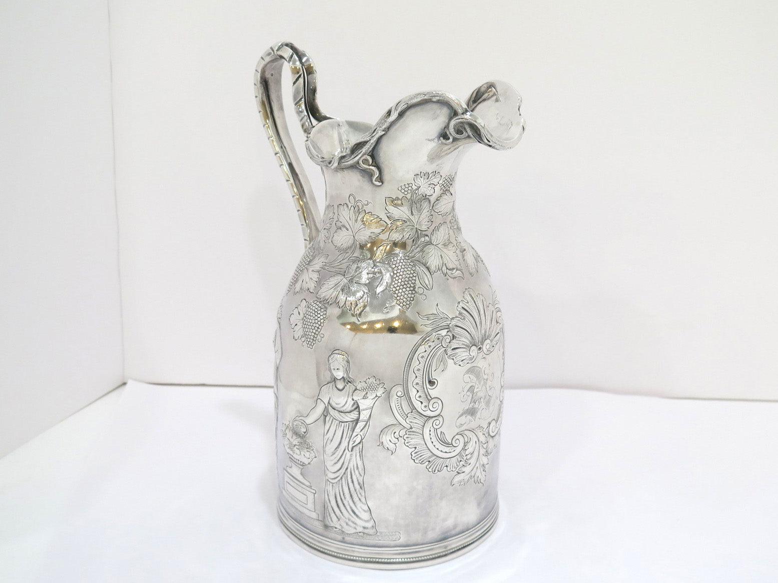 Coin Silver Wood & Hughes Antique Greek Revival Wine Pitcher In Good Condition In Brooklyn, NY