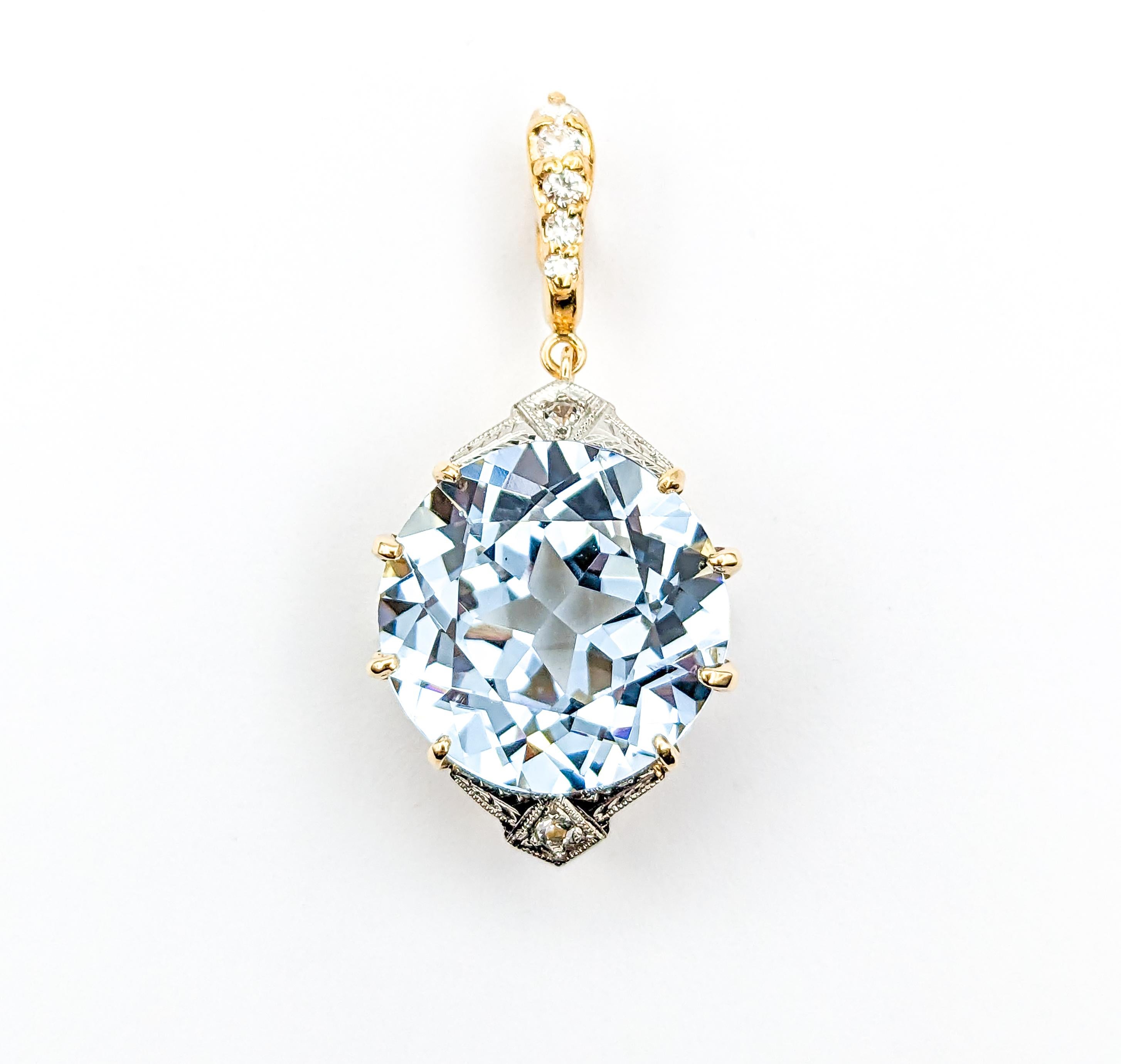 11.25ct Lab-Created Spinel & Diamond Pendant In Yellow Gold For Sale 2