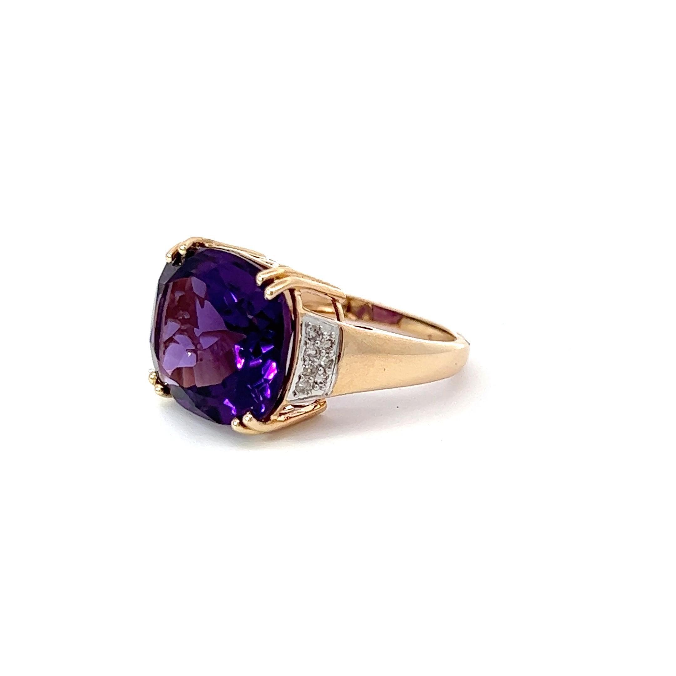 Women's or Men's 11.25ct Natural Amethyst & Diamond Ring 14kt Yellow Gold For Sale