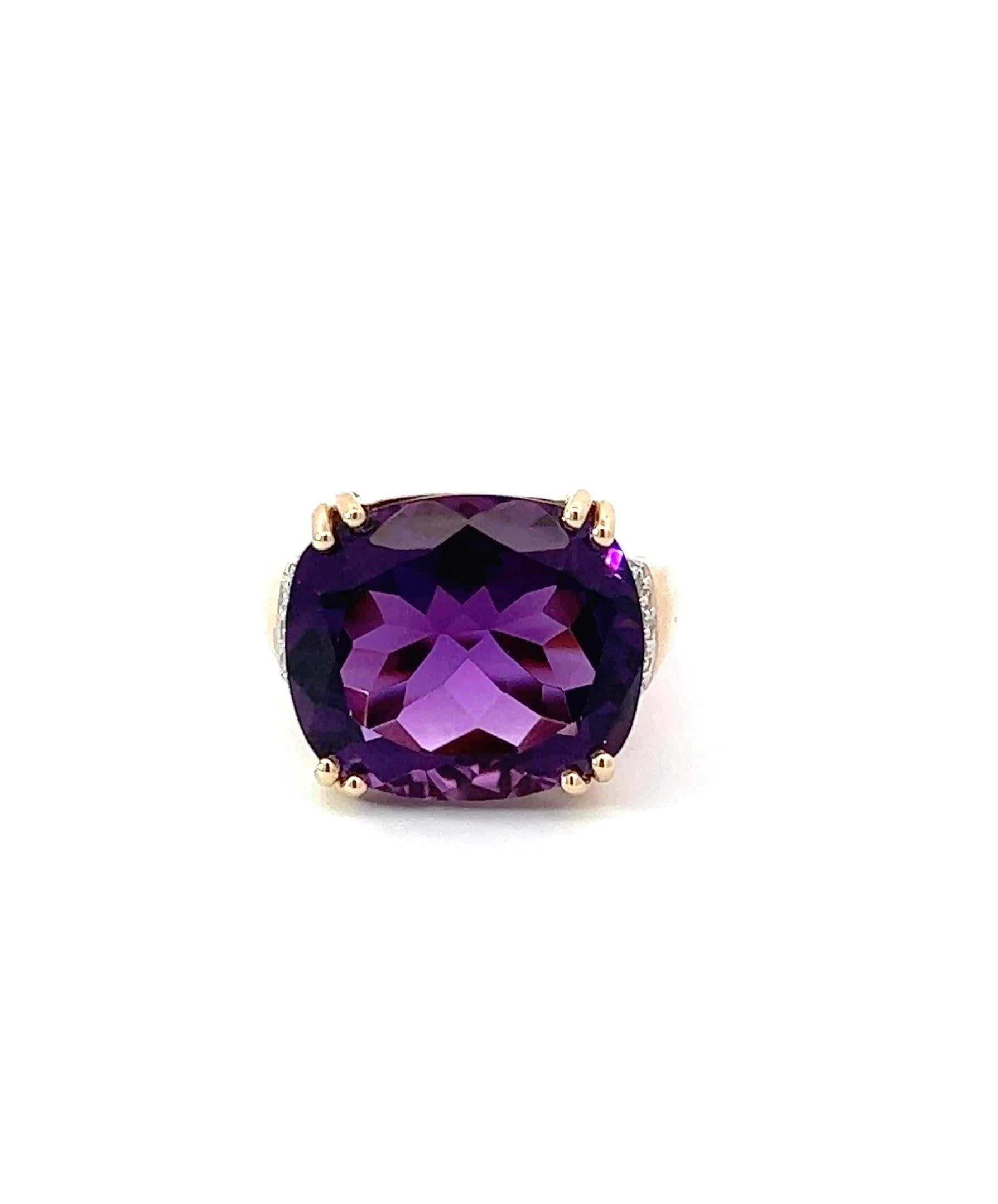 11.25ct Natural Amethyst & Diamond Ring 14kt Yellow Gold For Sale 1