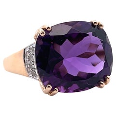 11.25ct Natural Amethyst & Diamond Ring 14kt Yellow Gold