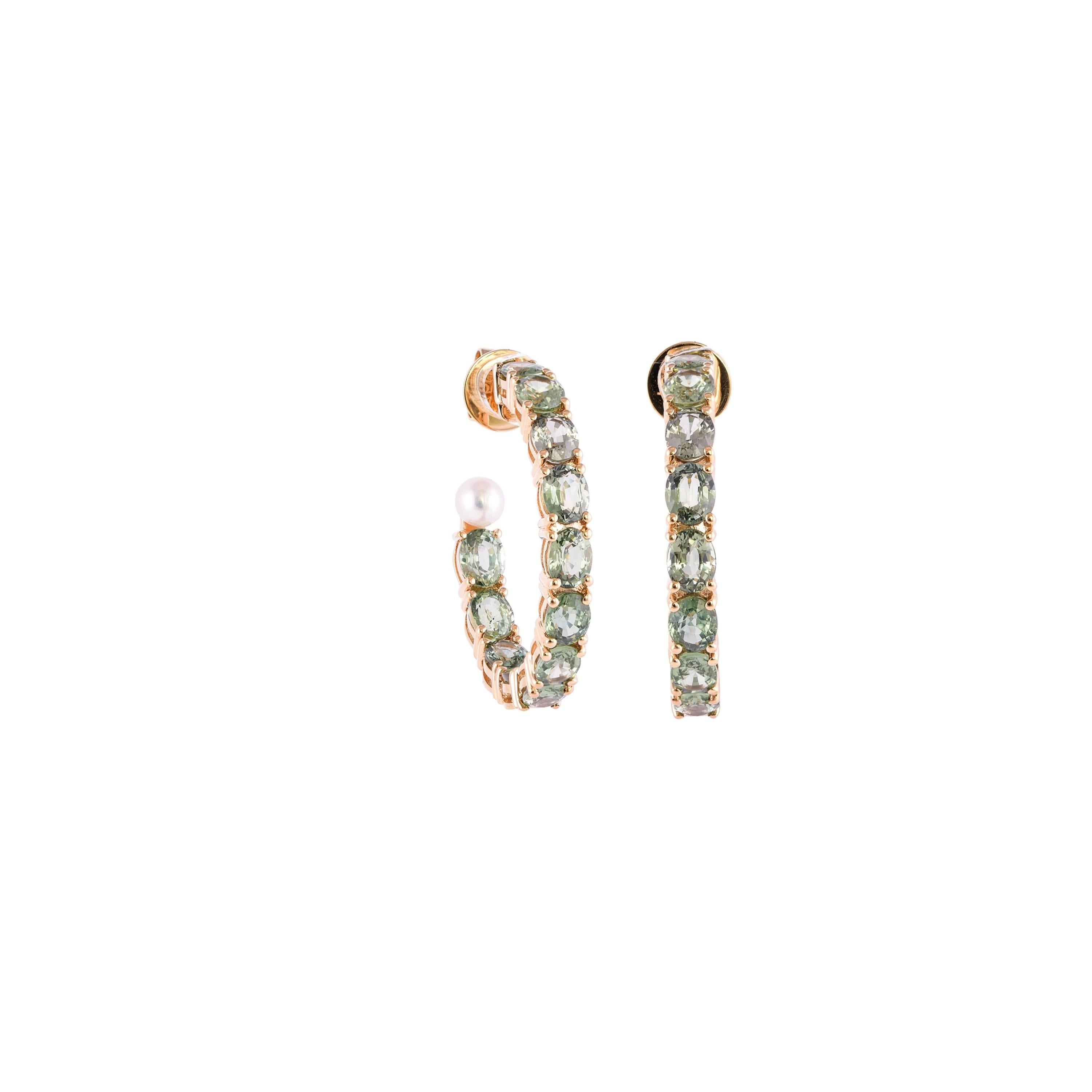 11.26 Carat Green Sapphire Earring in 18 Karat Rose Gold with Pearls In New Condition In Hong Kong, HK