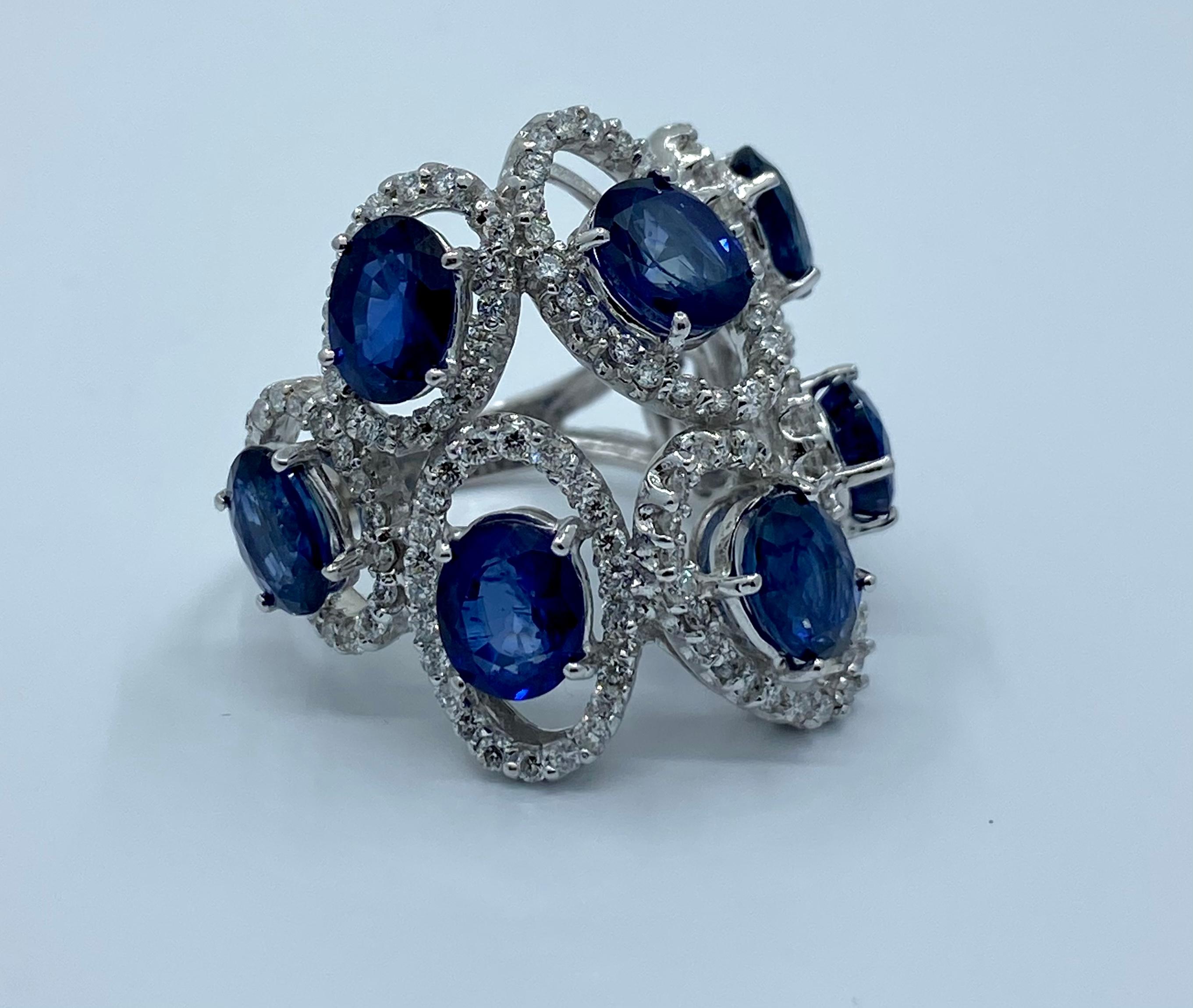 11.26 Carat Natural Blue Sapphire and Diamond White Gold Cocktail Ring 4