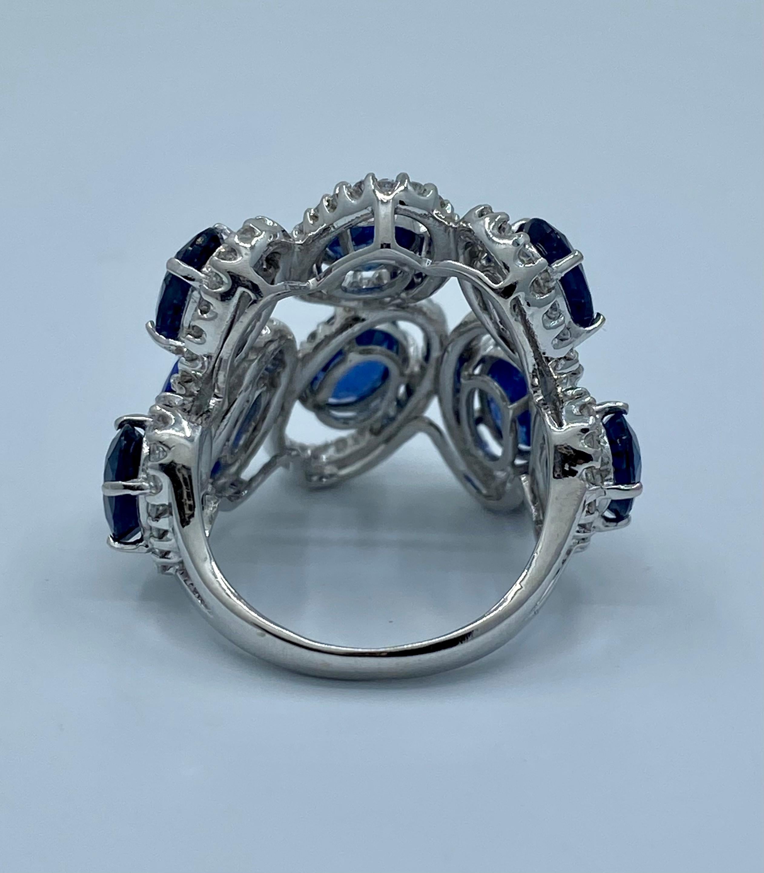 11.26 Carat Natural Blue Sapphire and Diamond White Gold Cocktail Ring 5