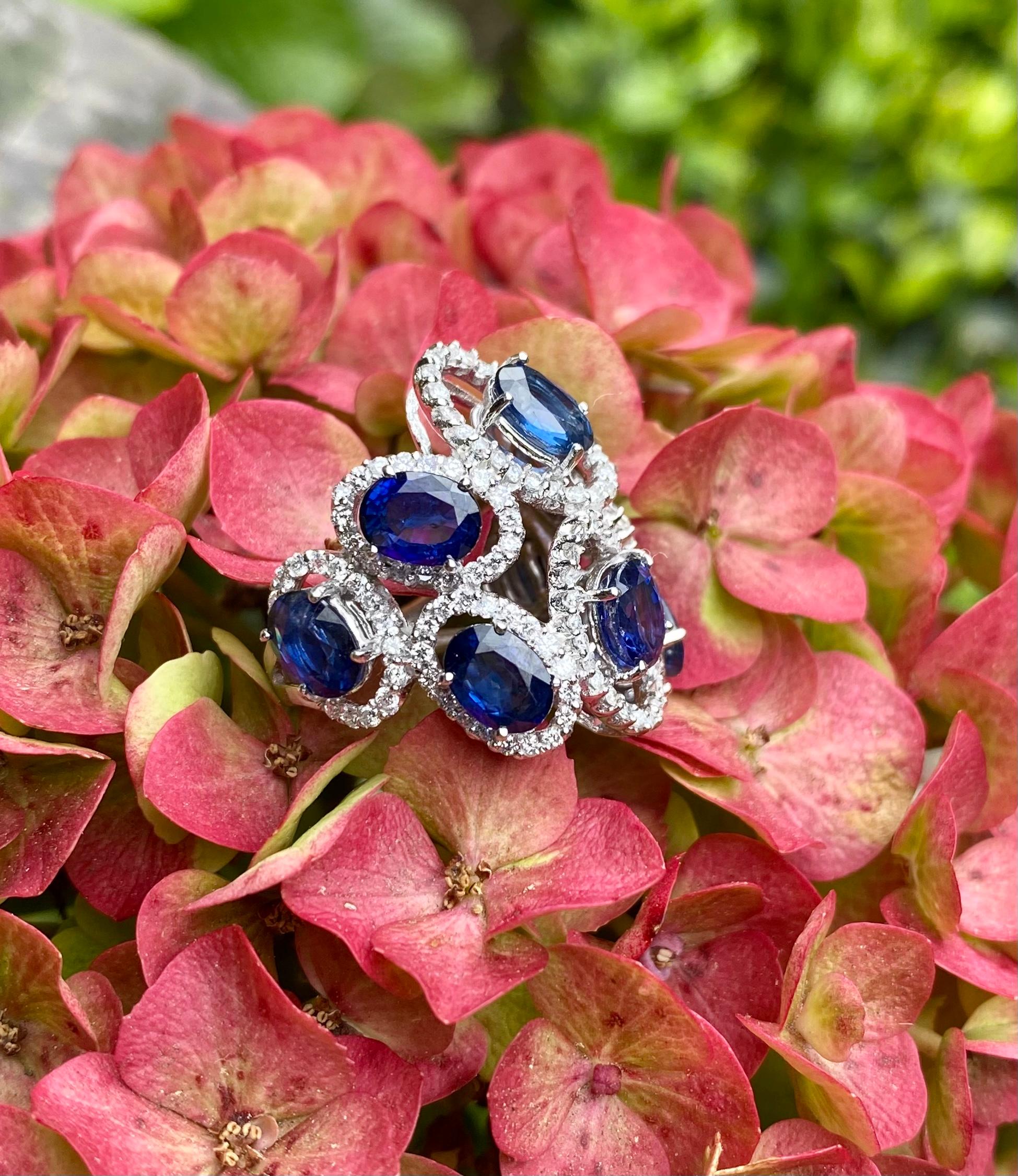 11.26 Carat Natural Blue Sapphire and Diamond White Gold Cocktail Ring 7