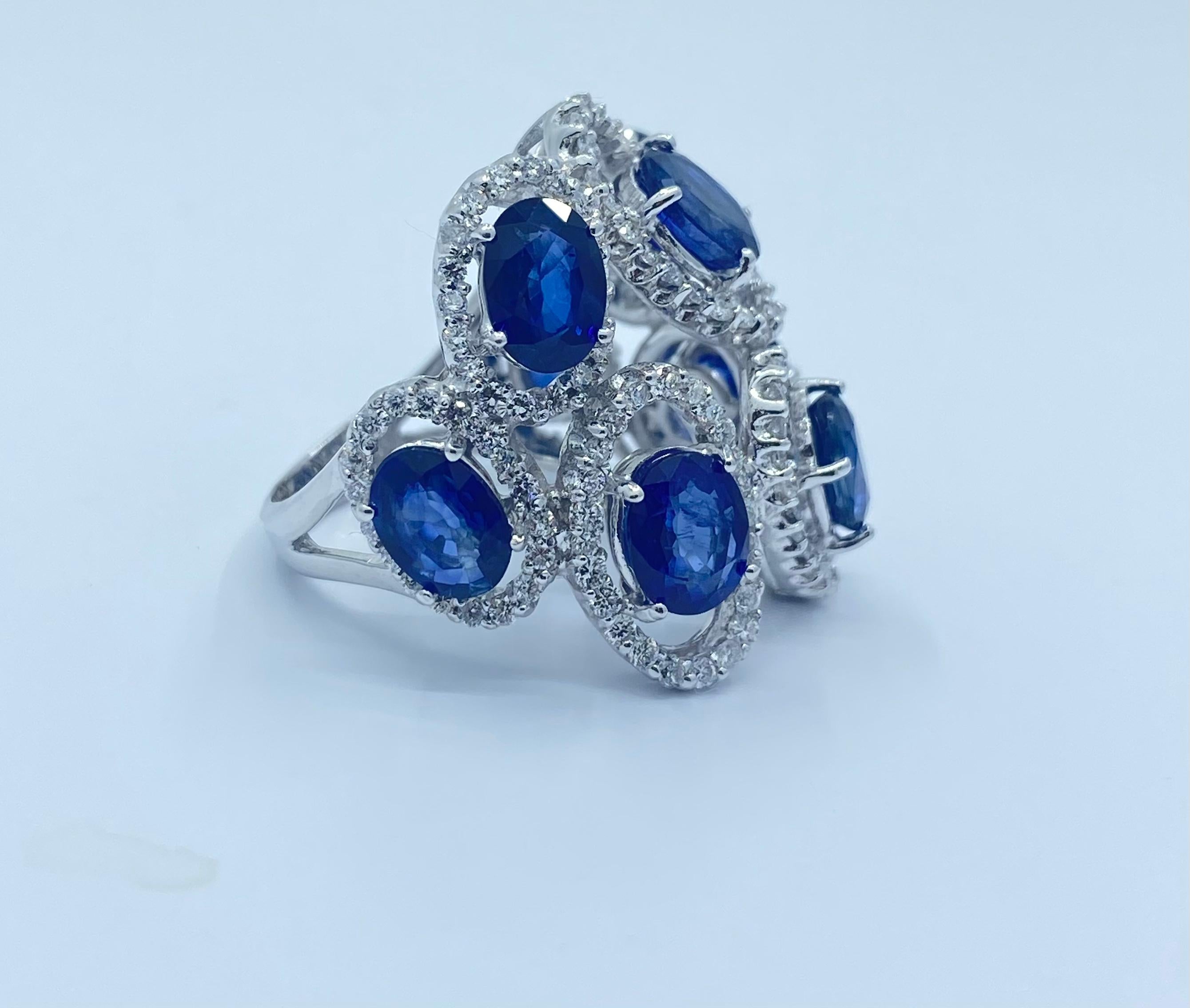 Women's 11.26 Carat Natural Blue Sapphire and Diamond White Gold Cocktail Ring