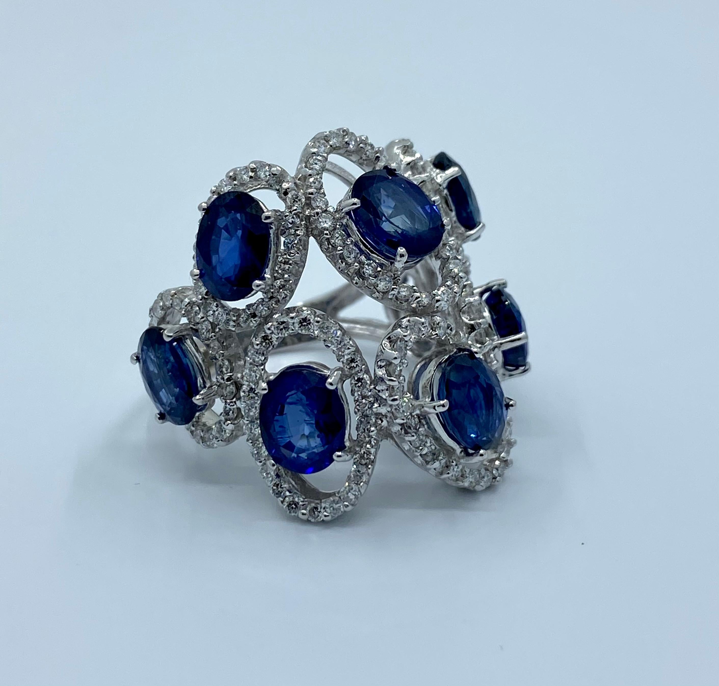 11.26 Carat Natural Blue Sapphire and Diamond White Gold Cocktail Ring 1