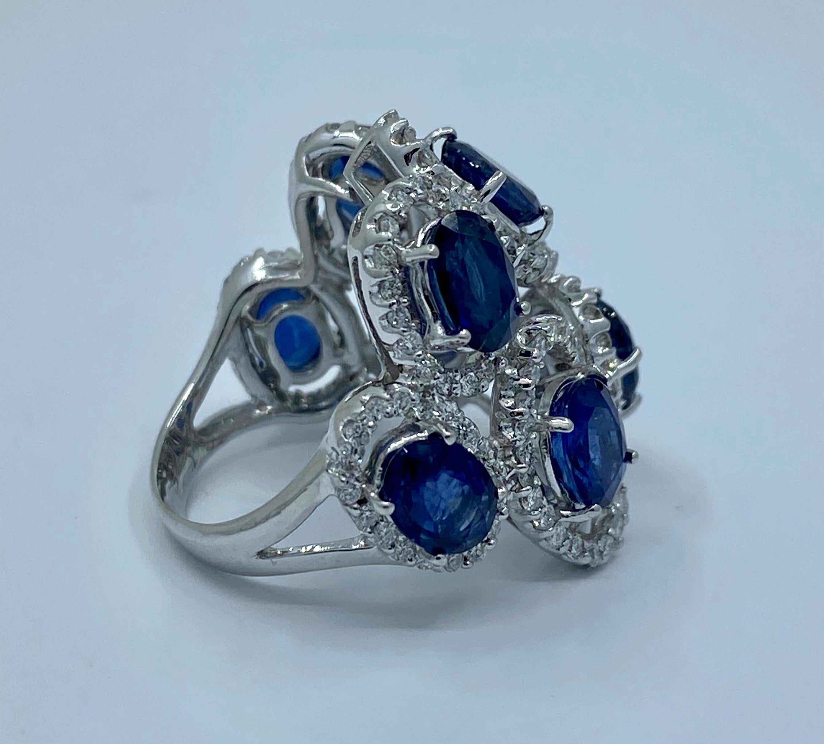 11.26 Carat Natural Blue Sapphire and Diamond White Gold Cocktail Ring 2